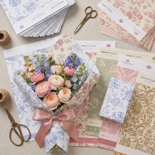 Floral bouquet wrapping paper sheets