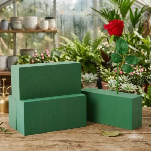 Green floral foam blocks for flower arrangement and display