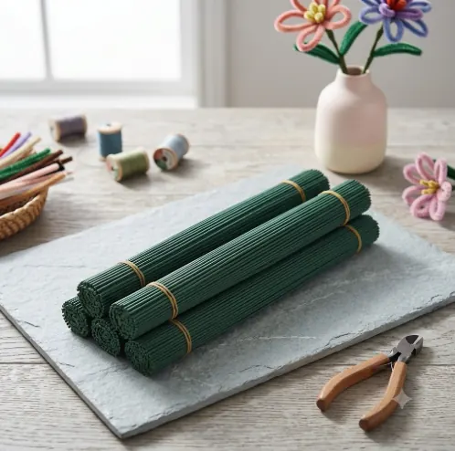 Bundled green floral stems for flower craft projects