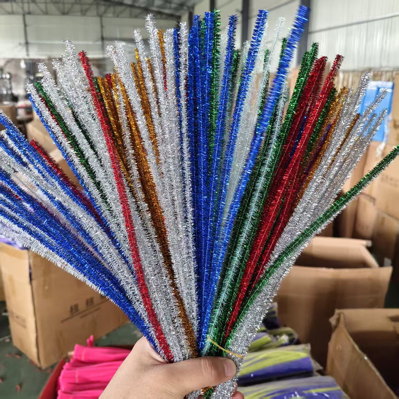 Metallic glitter chenille stems in assorted bright colors