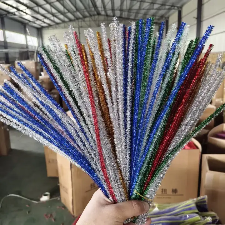 Glitter chenille stems in metallic colors