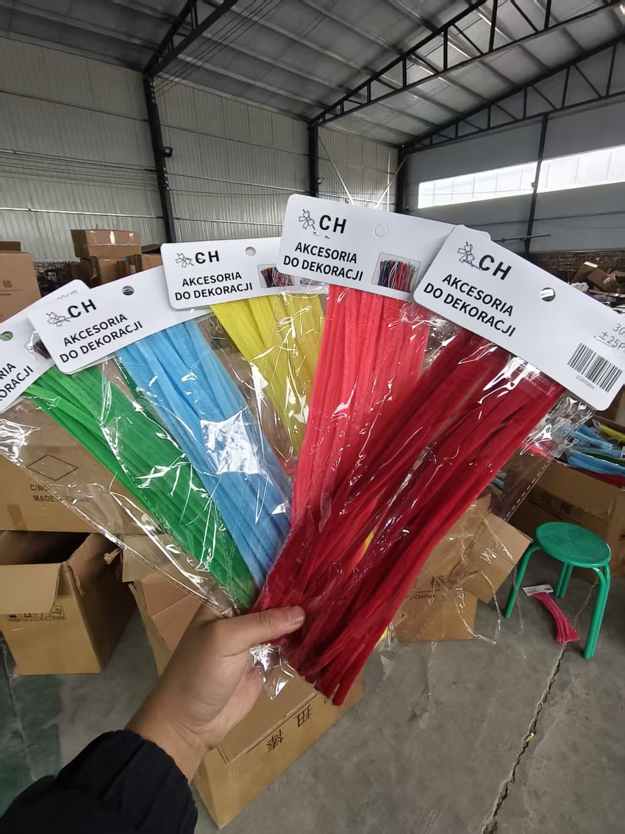 Retail packaged standard chenille stems with private label header cards